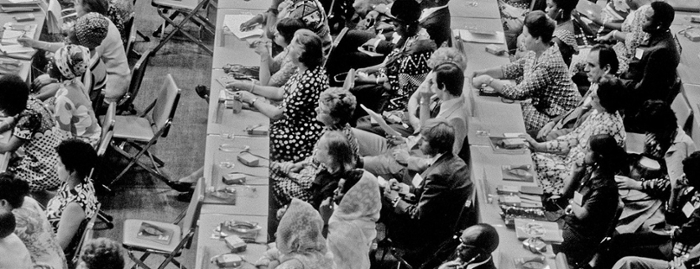 The opening of the World Conference of the International Women's Year at the Juan de la Barrera Gymnasium in Mexico City on 19 June 1975