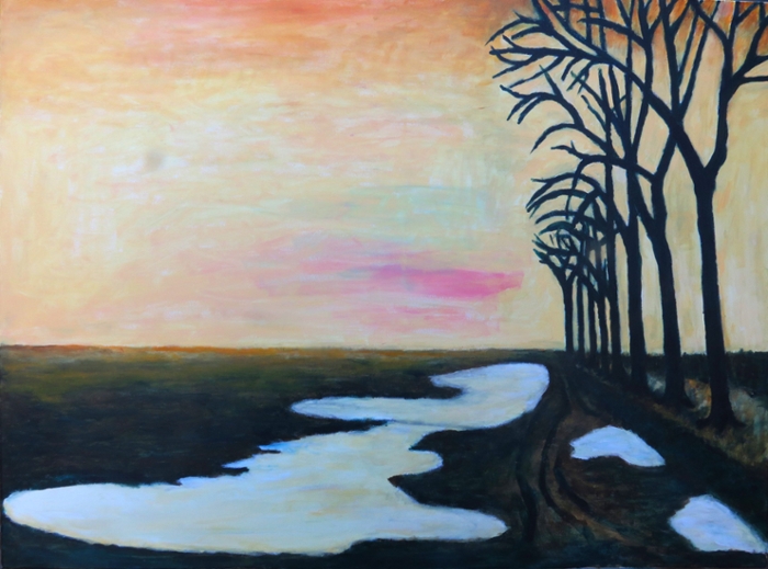 Schilderij van een rij bomen door Arnold Ziegelaar