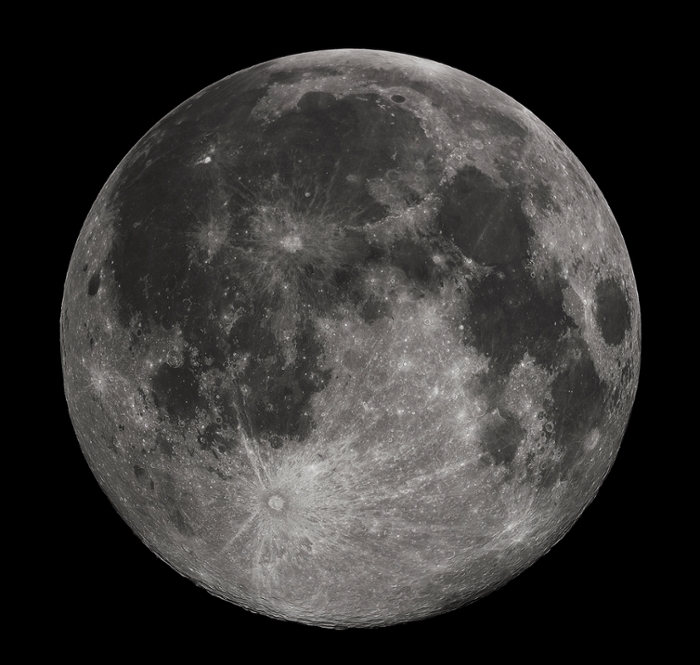 Full Moon photograph taken 10-22-2010 from Madison, Alabama, USA. Photographed with a Celestron 9.25 Schmidt-Cassegrain telescope. Acquired with a Canon EOS Rebel T1i (EOS 500D), 20 images stacked to reduce noise. 200 ISO 1/640 sec.