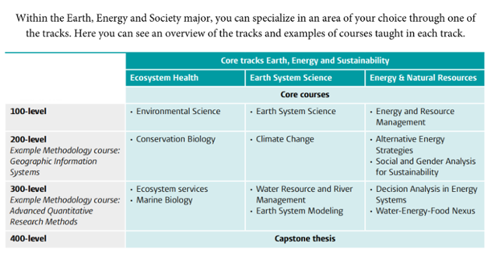 Core tracks of the Earth, Energy and Sustainability Major