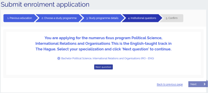 Screenshot Studielink: confirm IRO as your choice