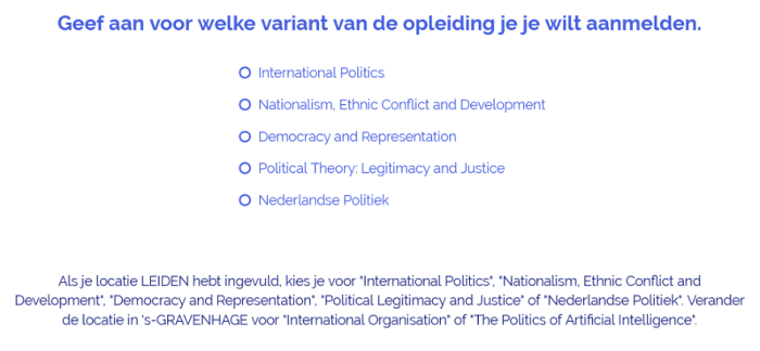 Studielink: kies een van de specialisaties in Leiden