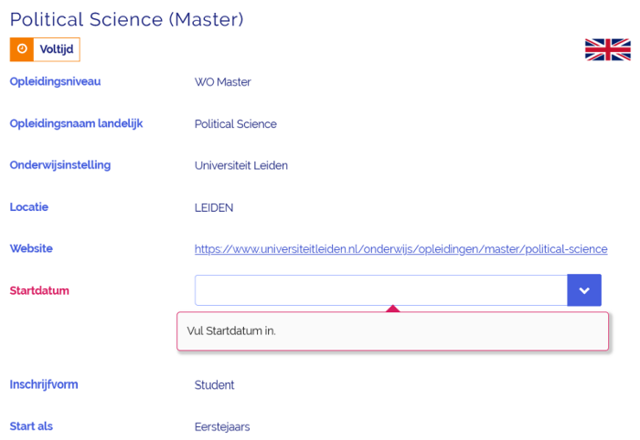 Studielink: kies je startdatum