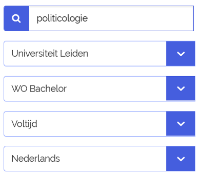 Screenshot Studielink: wat moet je invullen om deze opleiding te vinden