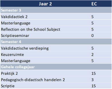 Visuele weergave van het curriculum van jaar 2