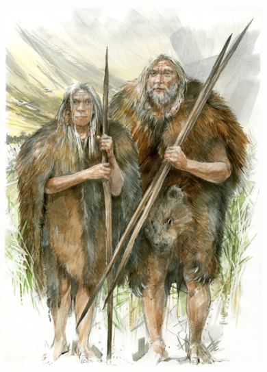 People wearing bearskins.