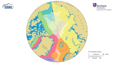 A map showing maritime jurisdiction and boundaries in the Arctic region.