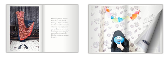 Pagina's uit het boek Veiled - Too busy being awesome, waarin de foto's van Saskia Aukema zijn gebundeld.
