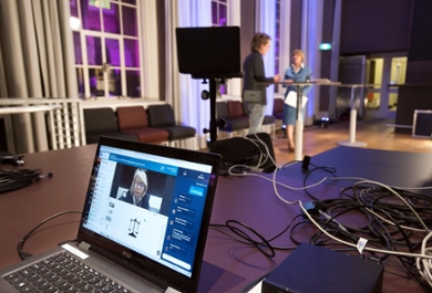 A screen showing LUF Chair Aletta Stas-Bax. She said, 'Almost a third of the regular proposals were awarded a grant.'