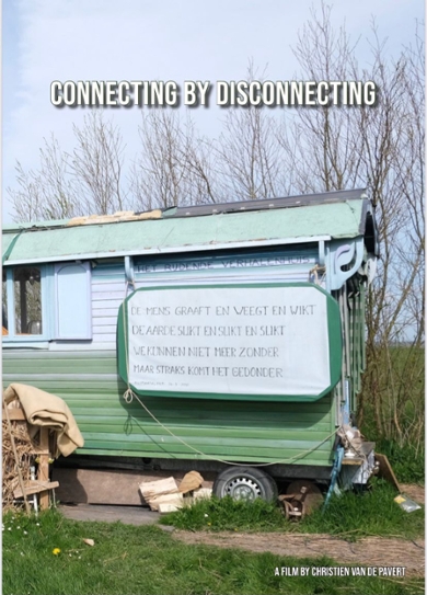 A green shepherd's hut with the caption 'Connecting by Disconnecting'.