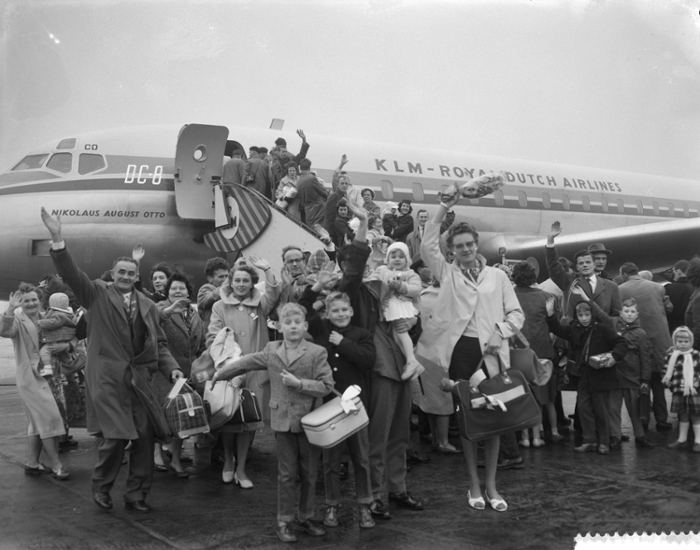 Dutch emigrants board a plane to Australia in 1960.