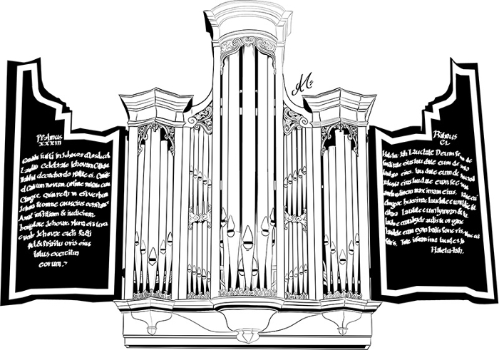 Black-and-white drawing of the Flentrop organ