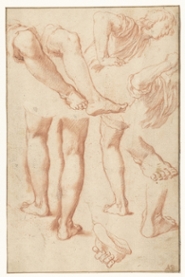 Abraham Bloemaert, Studies van benen en een jonge man, 1574 - 1651. Rood krijt. Amsterdam, Rijksmuseum.