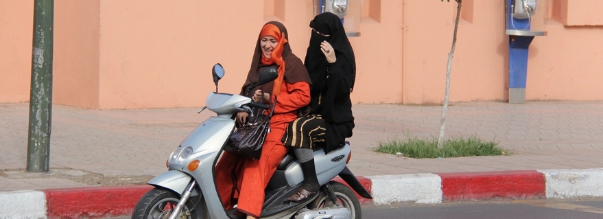 women on scooter in Rabat, Morocco