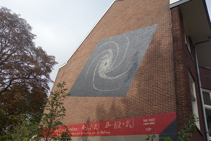 The Oort constants grace the wall of a house on Witte Singel, opposite the Leiden Observatory. (Photo: Wikimedia/Vysotski)