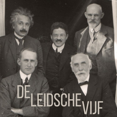 De Leidsche Vijf: v.l.n.r. Albert Einstein, Arthur Eddington, Paul Ehrenfest, Hendrik Lorentz, Willem de Sitter