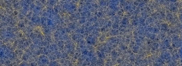 Three successive zoom-ins centred around the heaviest cluster of galaxies. Credit: Josh Borrow, the FLAMINGO team and the Virgo Consortium.