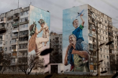 Murals in the besieged town of Bakhmut, in the Donetsk oblast, 2 January 2023