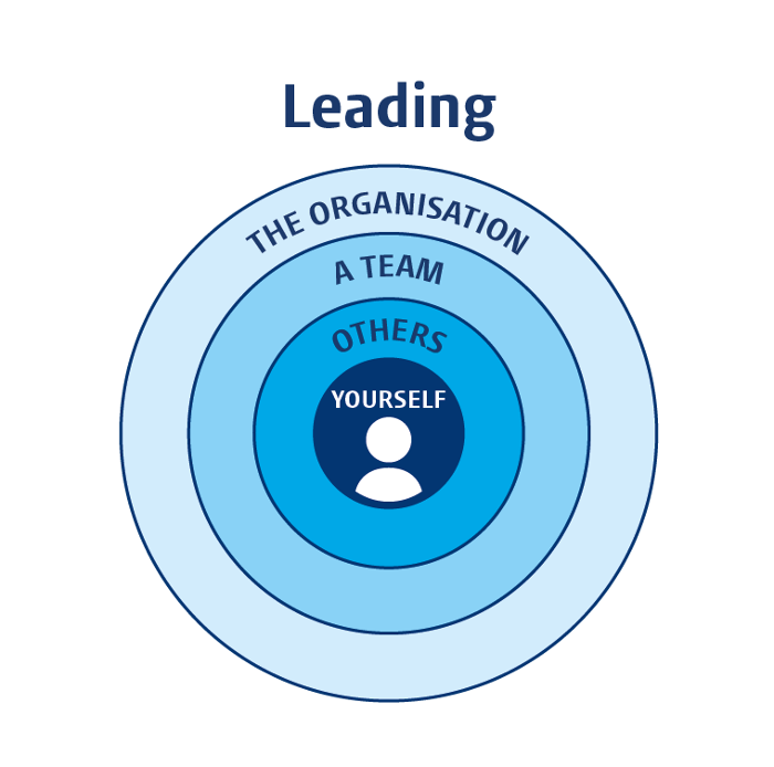 The four leadership roles: leadership of yourself, of others, of a team and of the organisation.