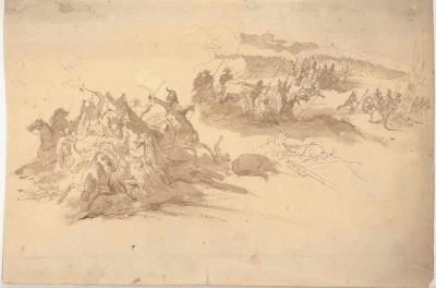 De slag bij Waterloo, tekening Jan Willem Pieneman (1779-1853) - collectie Universiteitsbibliotheek
