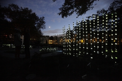 De hortus botanicus, een van de toegangswegen naar de Oude Sterrewacht, stond vol spectaculaire lichtkunst.